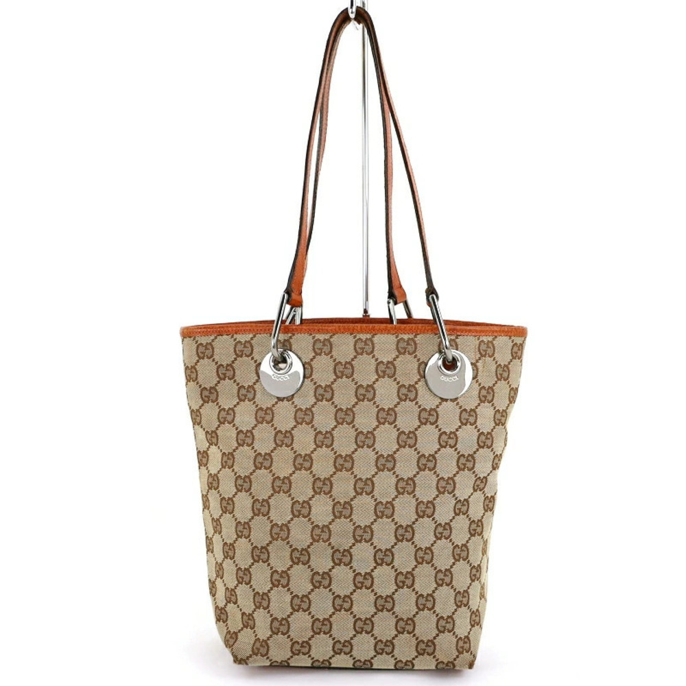Gucci bucket tote bag GG canvas leather beige orange One